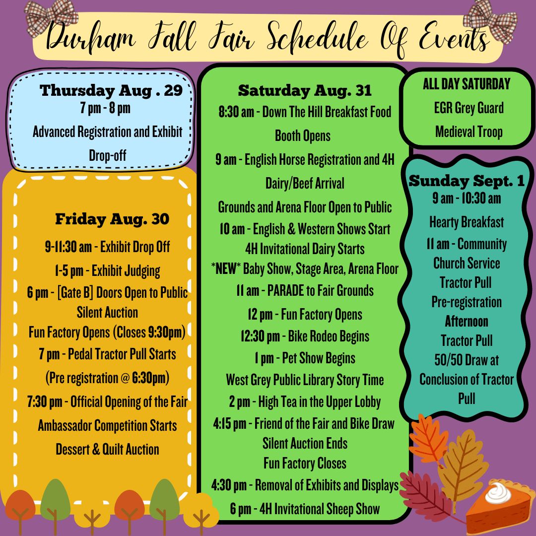 Schedule of Events Durham Agricultural Society Durham Fall Fair